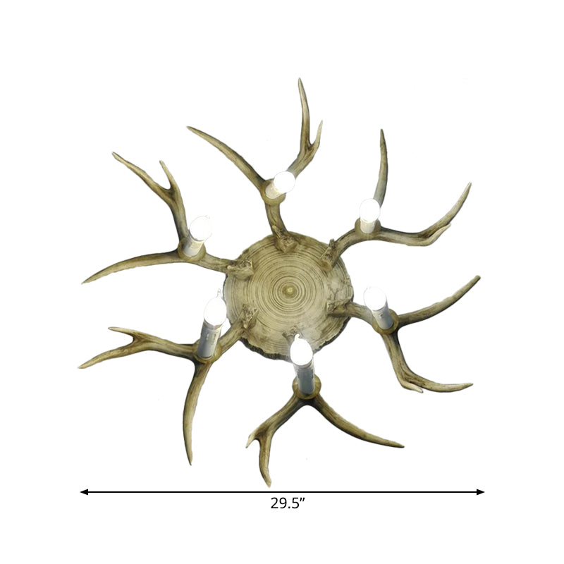 6/8 Heads Resin Flush Mount Lighting Traditionary Brown Antler Dining Room Ceiling Light Fixture Clearhalo 'Ceiling Lights' 'Close To Ceiling Lights' 'Close to ceiling' 'Flush mount' Lighting' 313106