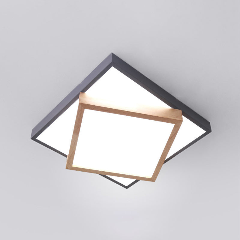 White/Grey 2-Tier Square Flush Lamp Modernism Wood LED Ceiling Flush Mount Light for Living Room in White/Warm Light Clearhalo 'Ceiling Lights' 'Close To Ceiling Lights' 'Close to ceiling' 'Flush mount' Lighting' 313303