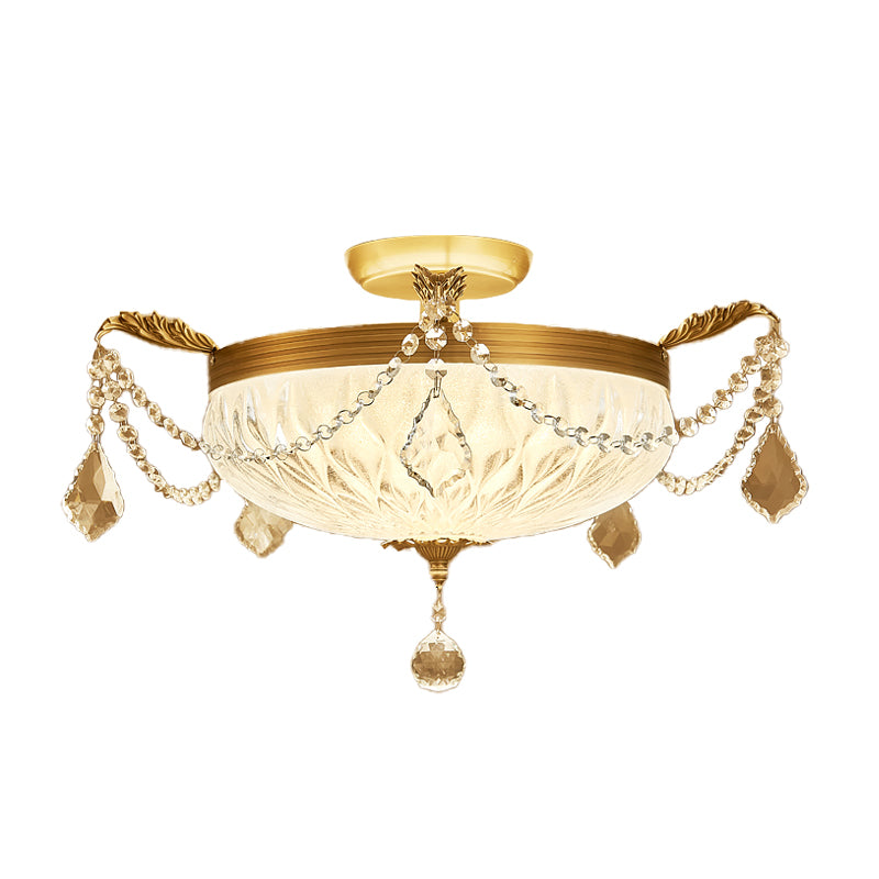 Brass Dome Ceiling Mounted Light Postmodern Crystal Semi Flush Light Fixture for Dining Room Clearhalo 'Ceiling Lights' 'Close To Ceiling Lights' 'Close to ceiling' 'Semi-flushmount' Lighting' 314273