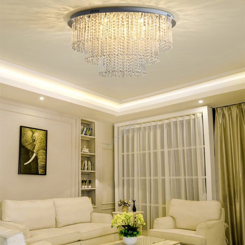 Crystal Strand 3 Tiers Ceiling Light Modernism Nickel LED Flush Mount Lamp for Living Room Clearhalo 'Ceiling Lights' 'Close To Ceiling Lights' 'Close to ceiling' 'Flush mount' Lighting' 314301