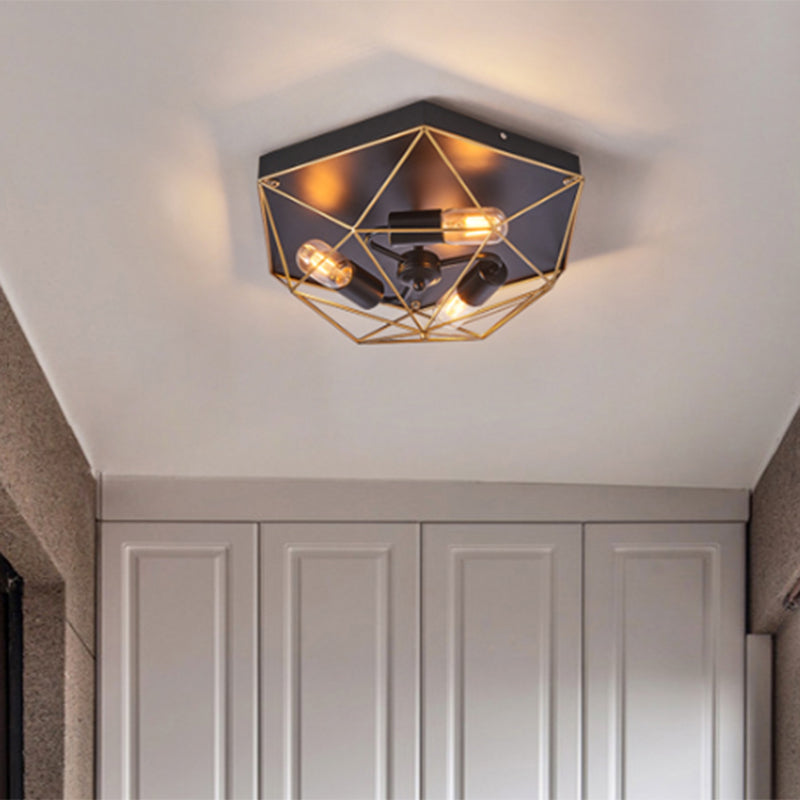 3 Lights Geometric Flush Mount Industrial Black Metal Flush Ceiling Light Fixture Clearhalo 'Ceiling Lights' 'Close To Ceiling Lights' 'Close to ceiling' 'Flush mount' 'Industrial Flush Mount' Lighting' 314536