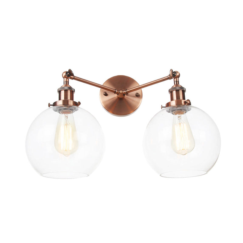 Black/Chrome/Copper 2 Lights Wall Mount Light Farmhouse Globe Sconce Lighting Fixture for Living Room Clearhalo 'Art deco wall lights' 'Cast Iron' 'Glass' 'Industrial wall lights' 'Industrial' 'Middle century wall lights' 'Modern' 'Rustic wall lights' 'Tiffany' 'Traditional wall lights' 'Wall Lamps & Sconces' 'Wall Lights' Lighting' 315180