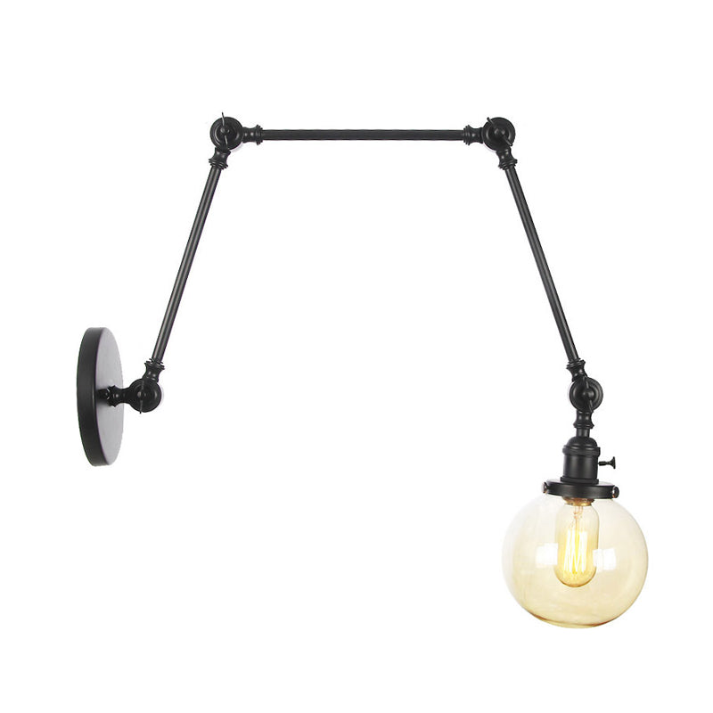 1 Light Clear/Amber Glass Wall Mount Light Vintage Chrome/Copper/Bronze Orb Living Room Sconce Lamp with Adjustable Arm, 8"+8"/8"+8"+8" L Clearhalo 'Art deco wall lights' 'Cast Iron' 'Glass' 'Industrial wall lights' 'Industrial' 'Middle century wall lights' 'Modern' 'Rustic wall lights' 'Tiffany' 'Traditional wall lights' 'Wall Lamps & Sconces' 'Wall Lights' Lighting' 315332