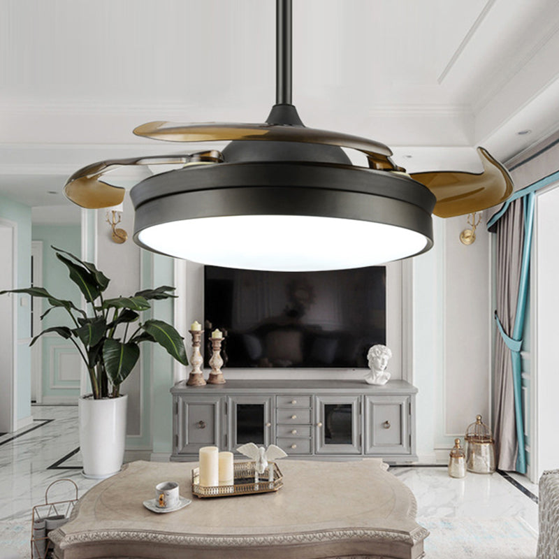 Black 16"/19.5" W LED Ceiling Fan Classic Acrylic Drum Semi Flush Lighting, Frequency Conversion/Remote Control Clearhalo 'Ceiling Fans with Lights' 'Ceiling Fans' Lighting' 315462