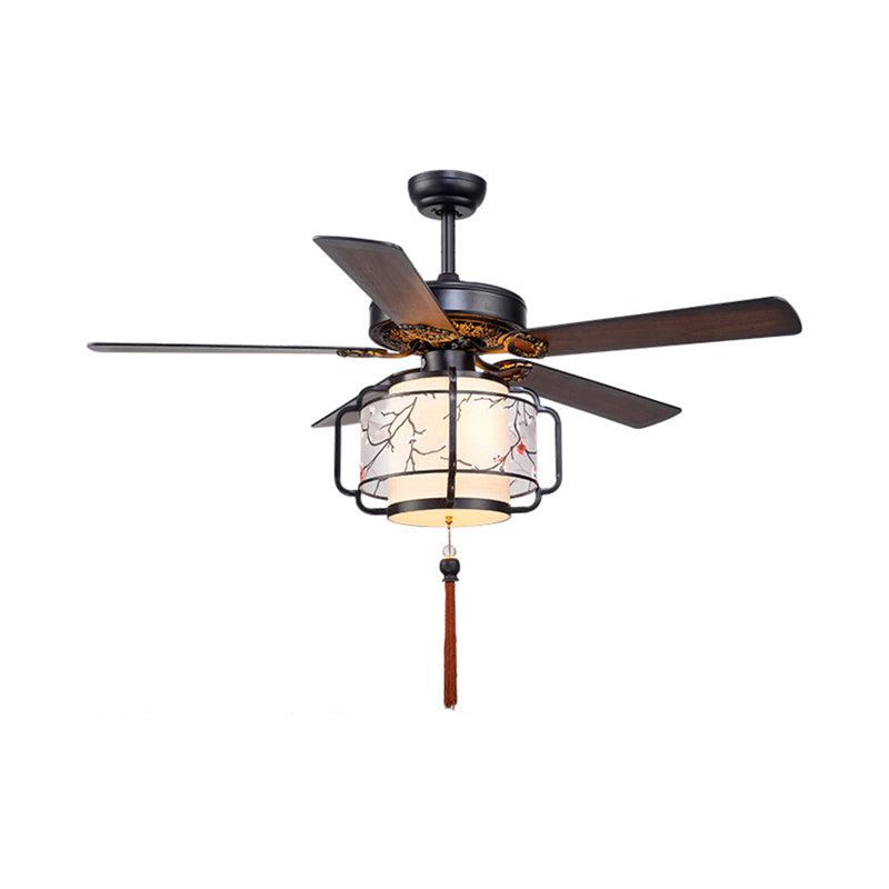 42"/52" W 3 Lights Metal Ceiling Lighting Vintage Brown Lantern Dining Room Semi Flush Mount Light Fixture Clearhalo 'Ceiling Fans with Lights' 'Ceiling Fans' Lighting' 315646