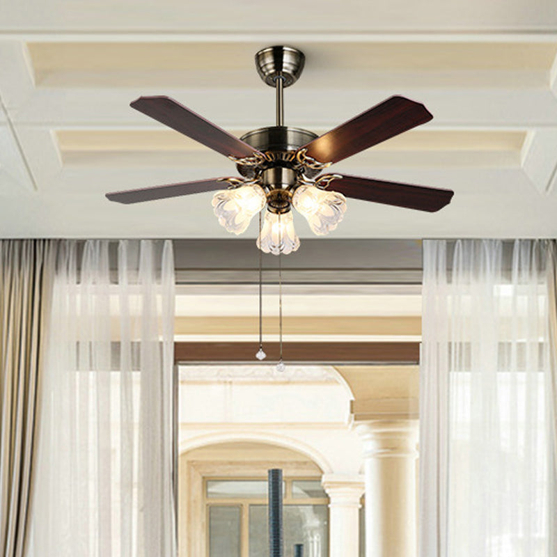 Traditional Petal Ceiling Fan Light 3/5 Lights Textured Glass Semi