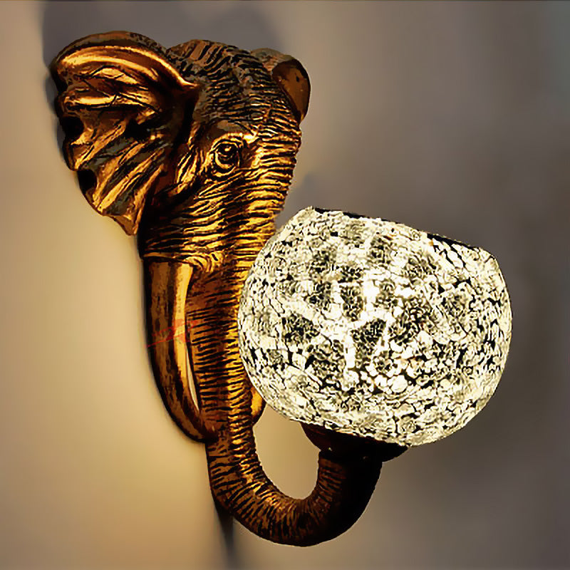 Globe Wall Mounted Light 1 Light Hand Cut Glass Baroque Sconce in Red/Yellow/Blue with Elephant Deco for Outdoor Clearhalo 'Industrial' 'Middle century wall lights' 'Tiffany wall lights' 'Tiffany' 'Wall Lamps & Sconces' 'Wall Lights' Lighting' 316020