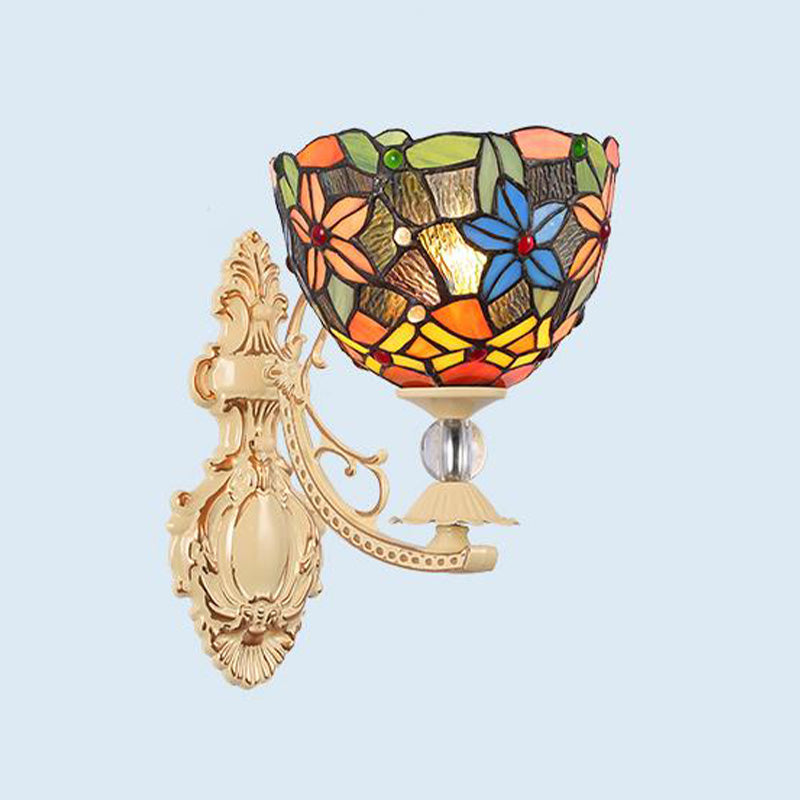 Dome/Star Wall Mounted Light Fixture Victorian Stained Glass 1 Light White/Red/Orange Sconce Light for Corridor Blue Clearhalo 'Industrial' 'Middle century wall lights' 'Tiffany wall lights' 'Tiffany' 'Wall Lamps & Sconces' 'Wall Lights' Lighting' 316079