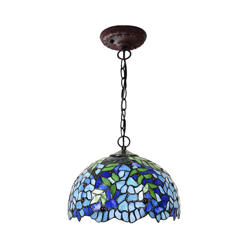 1/2 Lights Dome Hanging Chandelier Tiffany Yellow Cut Glass Pendant Lamp for Kitchen, 8"/12"/16" W Clearhalo 'Ceiling Lights' 'Chandeliers' 'Industrial' 'Middle Century Chandeliers' 'Tiffany Chandeliers' 'Tiffany close to ceiling' 'Tiffany' Lighting' 317678