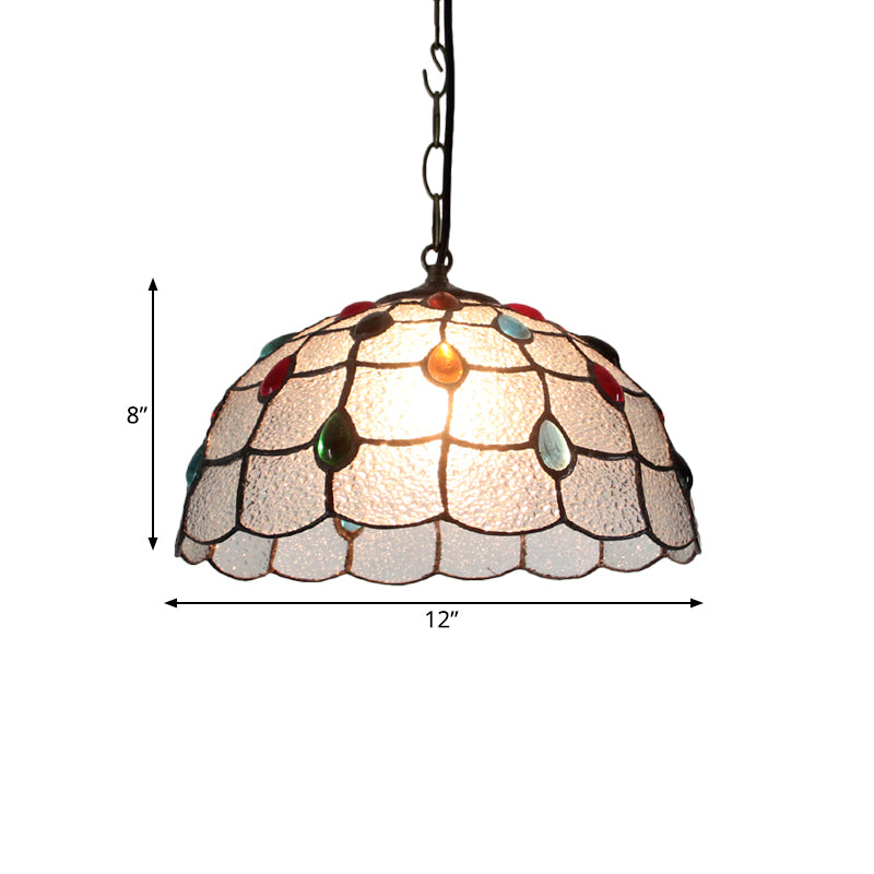 12"/16" Wide 1 Light Pendulum Light Tiffany Beaded Blue/Textured Silver Glass Ceiling Pendant for Dining Room Clearhalo 'Ceiling Lights' 'Industrial' 'Middle Century Pendants' 'Pendant Lights' 'Pendants' 'Tiffany close to ceiling' 'Tiffany Pendants' 'Tiffany' Lighting' 317795