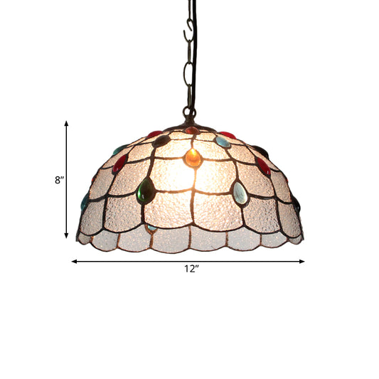 12"/16" Wide 1 Light Pendulum Light Tiffany Beaded Blue/Textured Silver Glass Ceiling Pendant for Dining Room Clearhalo 'Ceiling Lights' 'Industrial' 'Middle Century Pendants' 'Pendant Lights' 'Pendants' 'Tiffany close to ceiling' 'Tiffany Pendants' 'Tiffany' Lighting' 317795