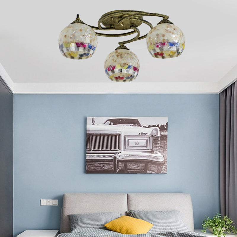 Shell Globe Semi Flush Ceiling Light Mediterranean 3/9/11 Lights White/Colorful Lighting Fixture for Living Room Clearhalo 'Ceiling Lights' 'Close To Ceiling Lights' 'Close to ceiling' 'Flush mount' Lighting' 317937