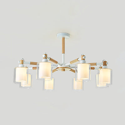 Glass Circular Column Hanging Lights 6 Lights Nordic Pendant Light Fixture for Living Room White Clearhalo 'Ceiling Lights' 'Chandeliers' 'Glass shade' 'Glass' 'Pendant Lights' Lighting' 32084