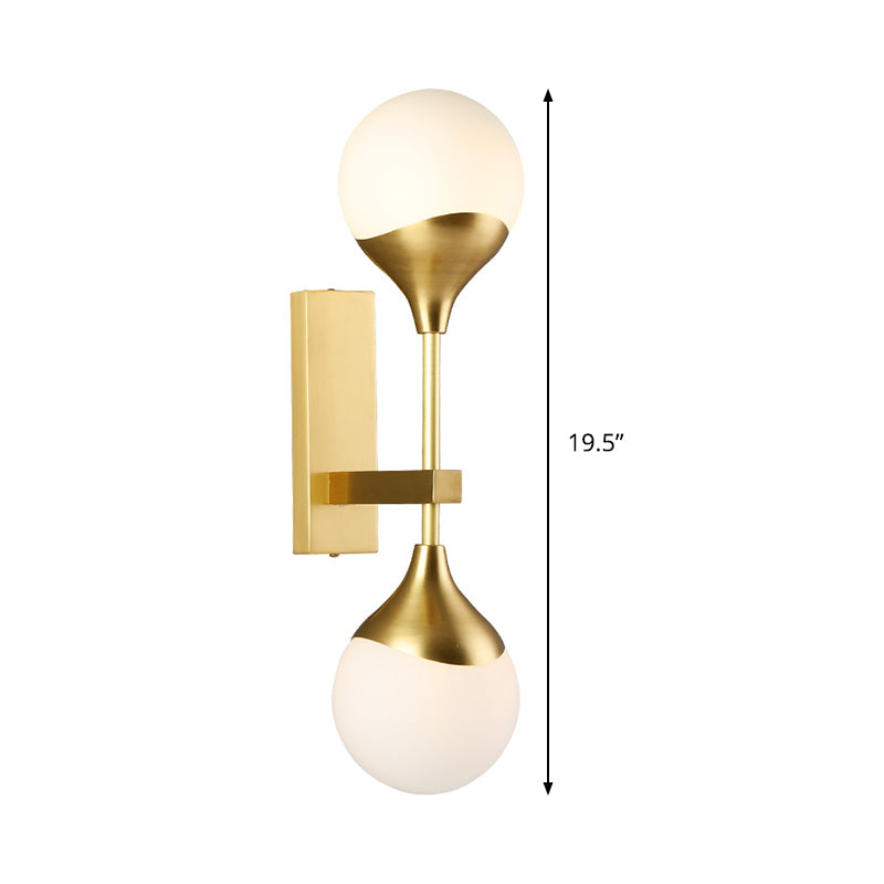 Modernist 2 Heads Wall Lighting Brass Global Sconce Light Fixture with Opal Glass Shade Clearhalo 'Cast Iron' 'Glass' 'Industrial' 'Modern wall lights' 'Modern' 'Tiffany' 'Traditional wall lights' 'Wall Lamps & Sconces' 'Wall Lights' Lighting' 324239