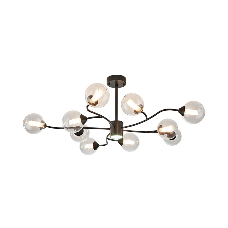 10 Heads Living Room Chandelier Lamp Modern Black Pendant Light Fixture with Orb Clear Glass Shade Clearhalo 'Ceiling Lights' 'Chandeliers' 'Glass shade' 'Glass' 'Modern Chandeliers' 'Modern' Lighting' 324742