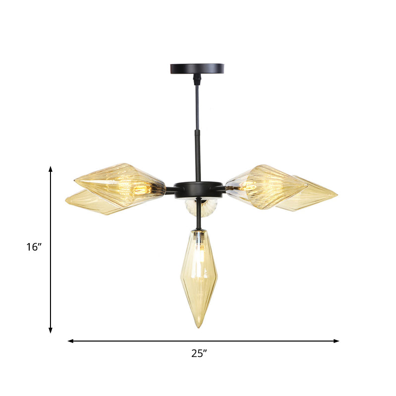 Black Tapered Chandelier Lamp Modernist 6 Heads Amber Glass Ceiling Pendant Light Clearhalo 'Ceiling Lights' 'Chandeliers' 'Close To Ceiling Lights' 'Glass shade' 'Glass' 'Modern Chandeliers' 'Modern' Lighting' 324826