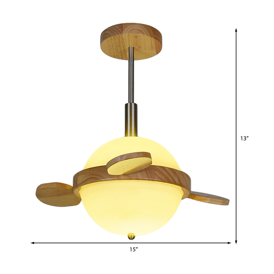 15" W Milk Glass Globe Semi Flush Mount Light Nordic 1 Head Light Fixture Ceiling in Wood for Balcony Clearhalo 'Ceiling Lights' 'Close To Ceiling Lights' 'Close to ceiling' 'Semi-flushmount' Lighting' 325123