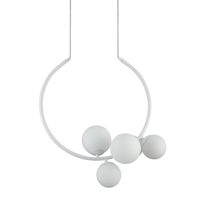 Modern 5 Bulbs Chandelier Light White/Black Orb Ceiling Suspension Lamp with Milky Glass Shade Clearhalo 'Ceiling Lights' 'Chandeliers' 'Close To Ceiling Lights' 'Glass shade' 'Glass' 'Modern Chandeliers' 'Modern' Lighting' 325181