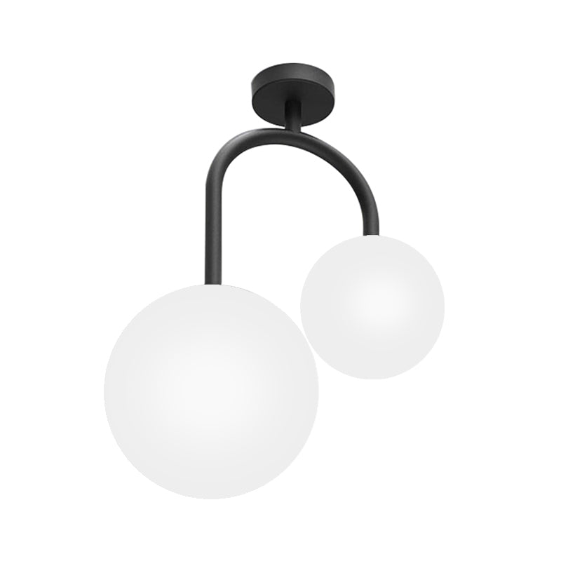 2 Heads Spherical Semi Flush Mount Modernist Milk Glass Ceiling Light Fixture in Black Clearhalo 'Ceiling Lights' 'Close To Ceiling Lights' 'Close to ceiling' Lighting' 325487
