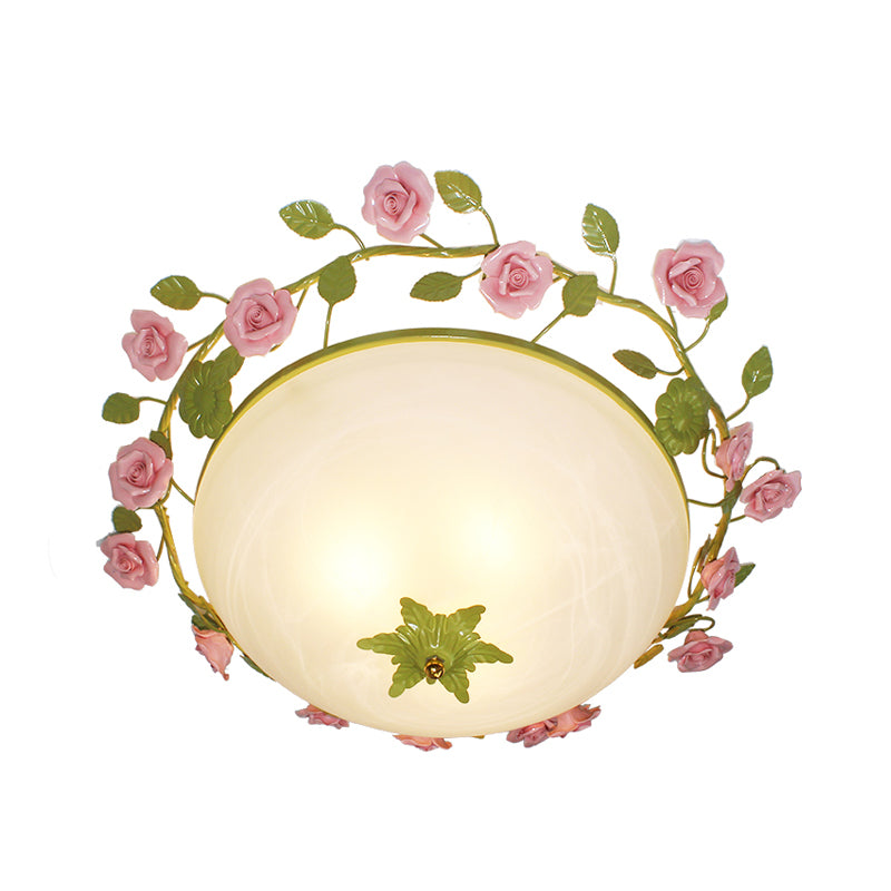 19"/23" W Green 3 Lights Flush Mount Country Style Frosted Glass Bowl Ceiling Mounted Light for Living Room Clearhalo 'Ceiling Lights' 'Close To Ceiling Lights' 'Close to ceiling' 'Flush mount' Lighting' 325564