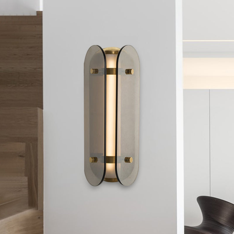 Pill Capsule Bedside Sconce Minimalism Smoke Gray Glass 1 Bulb Wall Mounted Lamp Clearhalo 'Cast Iron' 'Glass' 'Industrial' 'Modern wall lights' 'Modern' 'Tiffany' 'Traditional wall lights' 'Wall Lamps & Sconces' 'Wall Lights' Lighting' 325650