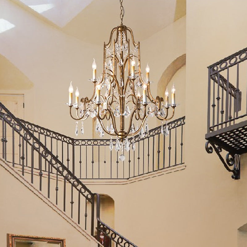 Crystal Antique Brass Chandelier Candlestick 4/6/9 Lights Traditional-Style Suspension Pendant Light 9 Antique Brass Clearhalo 'Ceiling Lights' 'Chandeliers' Lighting' options 326252_a73f473c-a6a6-4359-8593-fc2386c5134f