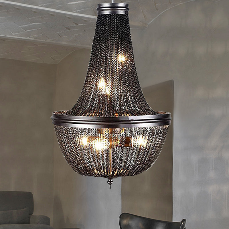 Chain Fringe Living Room Chandelier Rural Metallic 6 Lights Black Down Lighting Pendant Clearhalo 'Ceiling Lights' 'Chandeliers' Lighting' options 326662