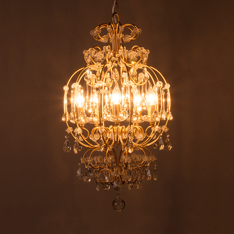 Crystal Gold Chandelier Candle 5 Lights Countryside Suspension Lighting Fixture for Bedroom Clearhalo 'Ceiling Lights' 'Chandeliers' Lighting' options 328987