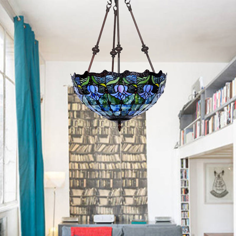 Red/Blue Flower Chandelier Light Fixture Mediterranean 2 Lights Hand Cut Glass Pendant Lamp Clearhalo 'Ceiling Lights' 'Chandeliers' 'Industrial' 'Middle Century Chandeliers' 'Tiffany Chandeliers' 'Tiffany close to ceiling' 'Tiffany' Lighting' 329287