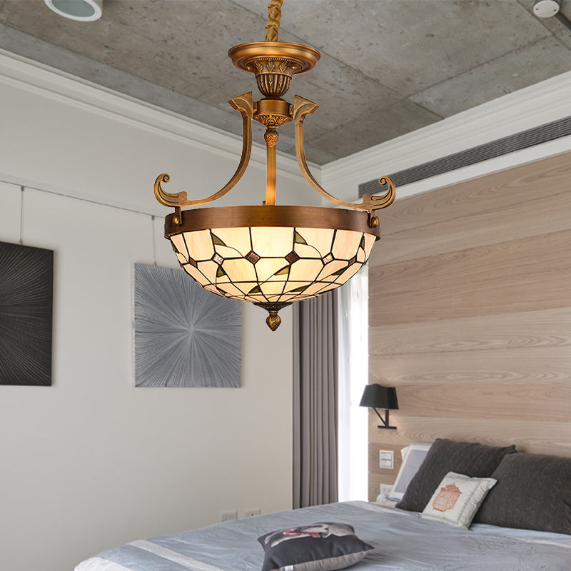 16"/18" W Flower/Leaf Chandelier Light Fixture 3 Lights Stained Glass Victorian Hanging Lamp Kit in White for Corridor Clearhalo 'Ceiling Lights' 'Chandeliers' 'Industrial' 'Middle Century Chandeliers' 'Tiffany Chandeliers' 'Tiffany close to ceiling' 'Tiffany' Lighting' 330458