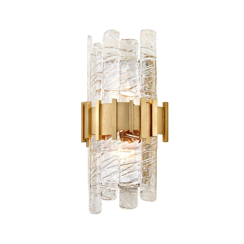 Half-Cylinder Wall Lighting Modernism Textured Glass 1 bulb Gold Sconce Light Fixture Clearhalo 'Cast Iron' 'Glass' 'Industrial' 'Modern wall lights' 'Modern' 'Tiffany' 'Traditional wall lights' 'Wall Lamps & Sconces' 'Wall Lights' Lighting' 330820