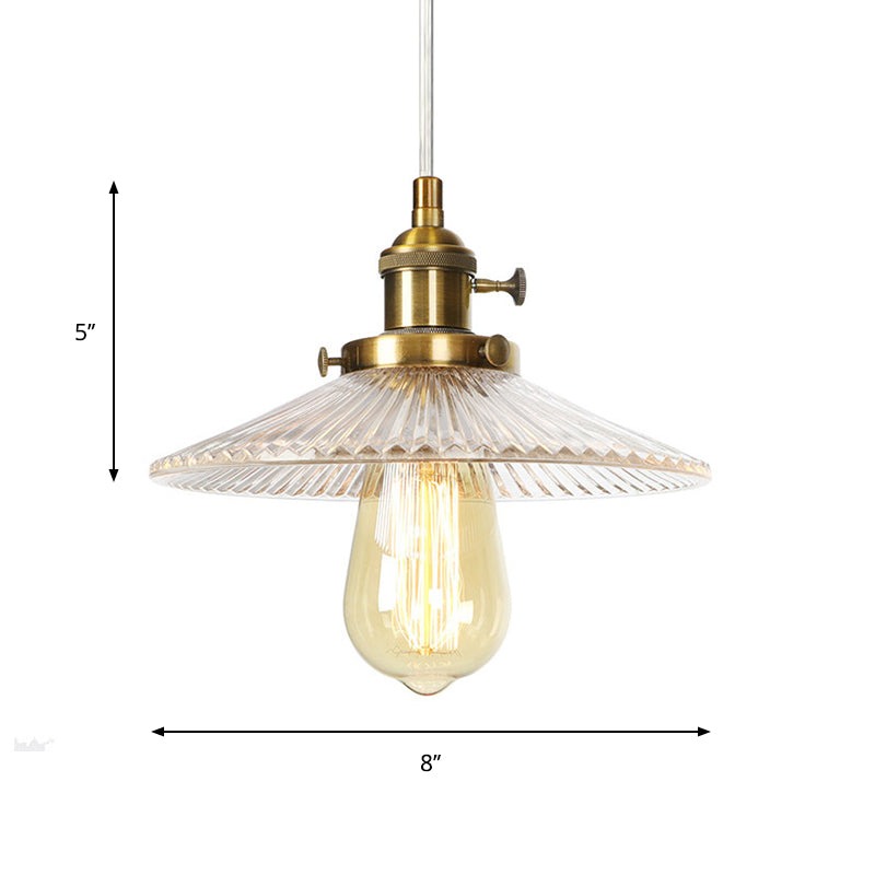 Saucer Pendant Lighting Vintage Stylish Clear Ribbed Glass 1 Head Black/Bronze/Brass Ceiling Fixture for Coffee Shop Clearhalo 'Art Deco Pendants' 'Black' 'Cast Iron' 'Ceiling Lights' 'Ceramic' 'Crystal' 'Industrial Pendants' 'Industrial' 'Metal' 'Middle Century Pendants' 'Pendant Lights' 'Pendants' 'Rustic Pendants' 'Tiffany' Lighting' 331020