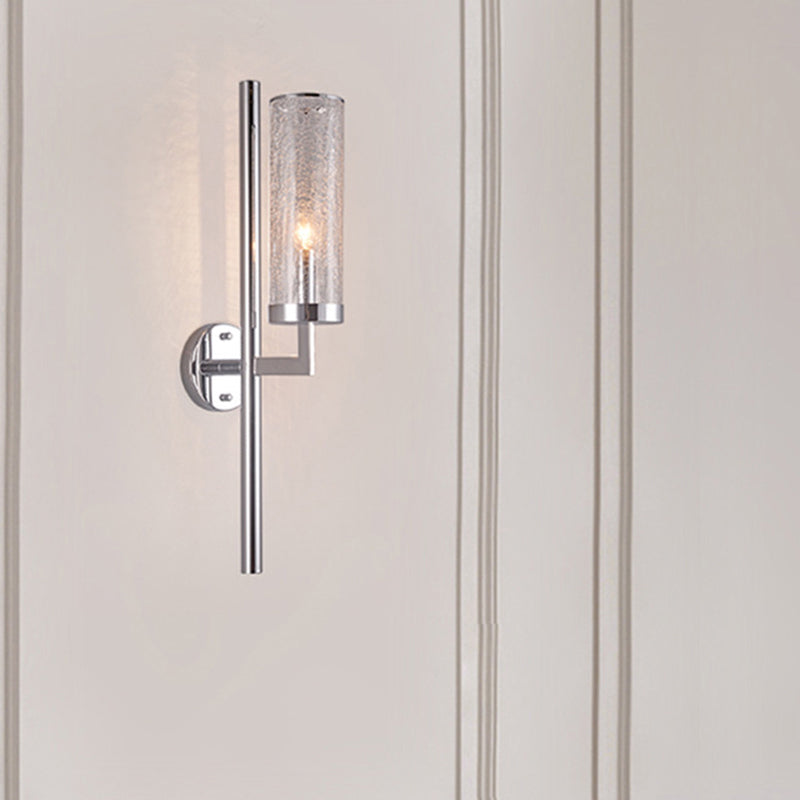 Armed Wall Lamp Modern Metal 1 Head Chrome Sconce Light Fixture with Crackle Glass Shade Clearhalo 'Cast Iron' 'Glass' 'Industrial' 'Modern wall lights' 'Modern' 'Tiffany' 'Traditional wall lights' 'Wall Lamps & Sconces' 'Wall Lights' Lighting' 331045