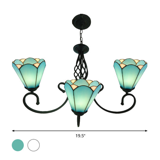 Black Cone Chandelier Lamp Baroque 5/6/8 Lights White/Blue Glass Drop Pendant for Living Room Clearhalo 'Ceiling Lights' 'Chandeliers' 'Industrial' 'Middle Century Chandeliers' 'Tiffany Chandeliers' 'Tiffany close to ceiling' 'Tiffany' Lighting' 331732