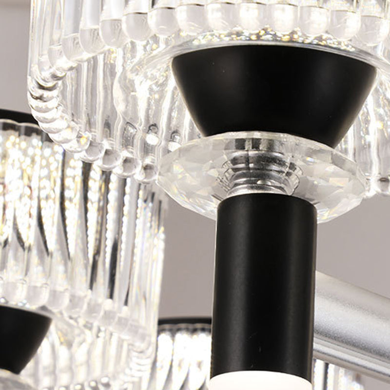 Drum Chandelier Lamp Contemporary Beveled Crystal Black 6/8/12 Heads Suspended Lighting Fixture Clearhalo 'Ceiling Lights' 'Chandeliers' 'Modern Chandeliers' 'Modern' Lighting' 333277