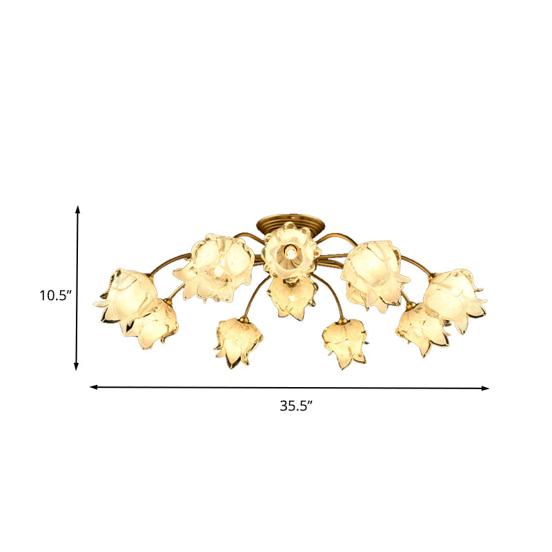 12 Lights Petal Semi Flush Ceiling Light Traditional White Glass Semi Mount Lighting Clearhalo 'Ceiling Lights' 'Close To Ceiling Lights' 'Close to ceiling' 'Glass shade' 'Glass' 'Semi-flushmount' Lighting' 337842