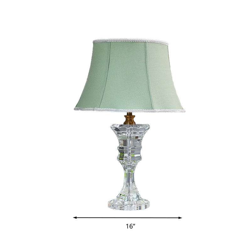 Green Bell Night Light Traditionalism Fabric 1 Light Bedroom Table Lamp for Bedroom with Prismatic Crystal Base Clearhalo 'Lamps' 'Table Lamps' Lighting' 338164