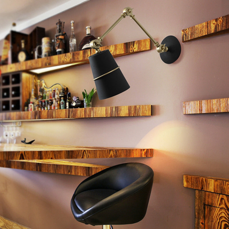 Metal Conical Sconce Modernist 1 Head Wall Mounted Light in White/Black with Adjustable Arm Clearhalo 'Cast Iron' 'Glass' 'Industrial' 'Modern wall lights' 'Modern' 'Tiffany' 'Traditional wall lights' 'Wall Lamps & Sconces' 'Wall Lights' Lighting' 338806