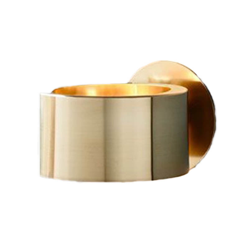 Drum Wall Mounted Light Minimalist Metal 1 Head Living Room Wall Lighting Fixture in Gold Clearhalo 'Cast Iron' 'Glass' 'Industrial' 'Modern wall lights' 'Modern' 'Tiffany' 'Traditional wall lights' 'Wall Lamps & Sconces' 'Wall Lights' Lighting' 339085