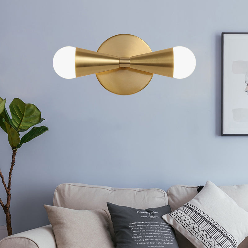 Metal Flared Sconce Light Fixture Minimalism 2 Lights Brass Wall Lighting Idea for Living Room Brass Clearhalo 'Cast Iron' 'Glass' 'Industrial' 'Modern wall lights' 'Modern' 'Tiffany' 'Traditional wall lights' 'Wall Lamps & Sconces' 'Wall Lights' Lighting' 339291