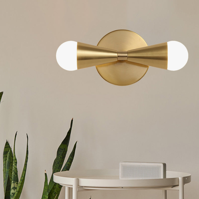 Metal Flared Sconce Light Fixture Minimalism 2 Lights Brass Wall Lighting Idea for Living Room Clearhalo 'Cast Iron' 'Glass' 'Industrial' 'Modern wall lights' 'Modern' 'Tiffany' 'Traditional wall lights' 'Wall Lamps & Sconces' 'Wall Lights' Lighting' 339292