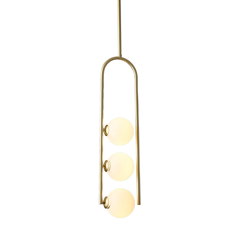 Gold Globe Semi Flush Simple 3 Bulbs Ivory Glass Ceiling Mount Light Fixture for Dining Room Clearhalo 'Ceiling Lights' 'Close To Ceiling Lights' 'Close to ceiling' 'Glass shade' 'Glass' 'Pendant Lights' 'Semi-flushmount' Lighting' 339375