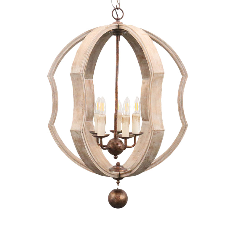 Distressed White Globe Chandelier Lighting Modern Wood 5 Bulbs Pendant Light Fixture with Adjustable Chain Clearhalo 'Ceiling Lights' 'Chandeliers' Lighting' options 339921