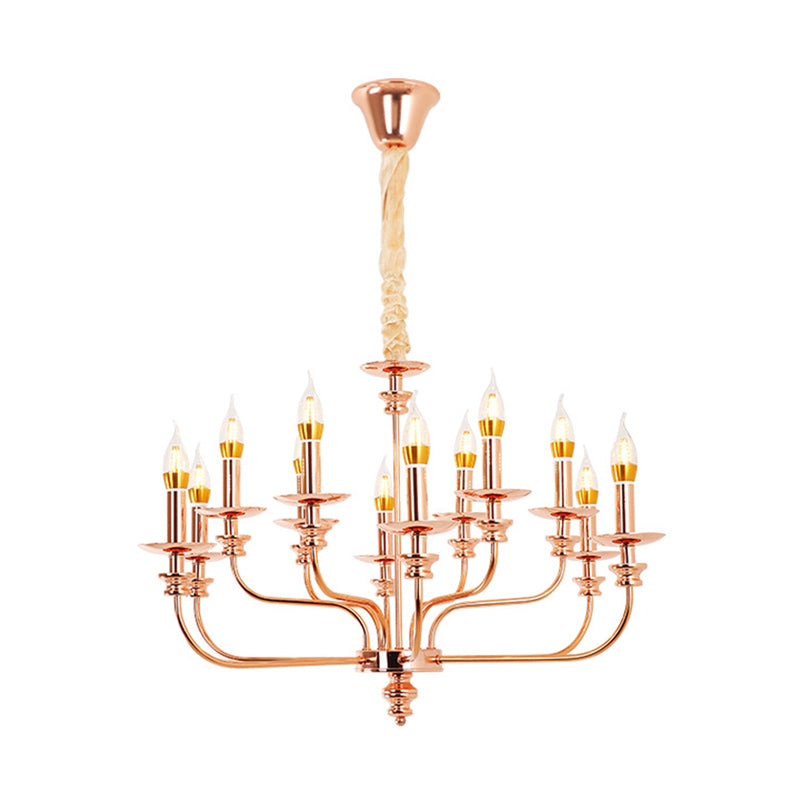 Candle-Style Living Room Pendant Chandelier Traditional Metal 12 Lights Rose Gold Hanging Light Fixture Clearhalo 'Ceiling Lights' 'Chandeliers' Lighting' options 340468
