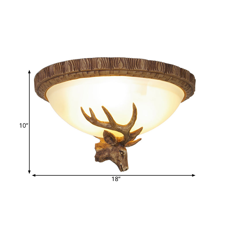 3 Heads Resin Flush Mount Light Fixture Traditionalism Brown Dome Living Room Close to Ceiling Lamp Clearhalo 'Ceiling Lights' 'Close To Ceiling Lights' 'Close to ceiling' 'Flush mount' Lighting' 340554
