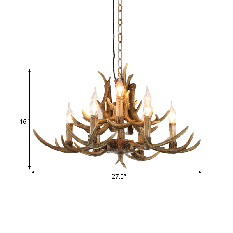 2-Tier Living Room Hanging Lamp Traditional Resin 9 Bulbs Brown Chandelier Pendant Light Clearhalo 'Ceiling Lights' 'Chandeliers' Lighting' options 340627