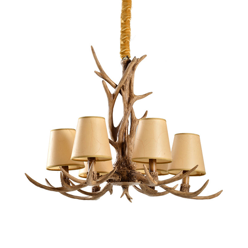 6-Bulb Conical Chandelier Light Antique Brown Resin Suspension Pendant with Glass Shade for Living Room Clearhalo 'Ceiling Lights' 'Chandeliers' Lighting' options 340670