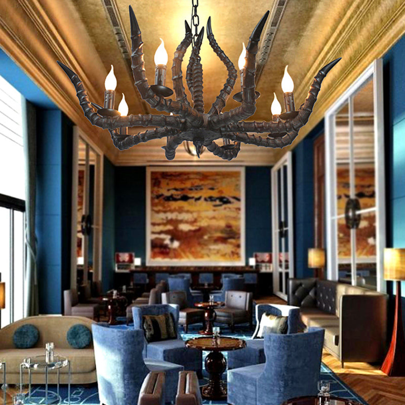 Rustic Sheep Horn Hanging Pendant 6 Lights Resin Ceiling Chandelier in Black for Restaurant Clearhalo 'Ceiling Lights' 'Chandeliers' Lighting' options 340693