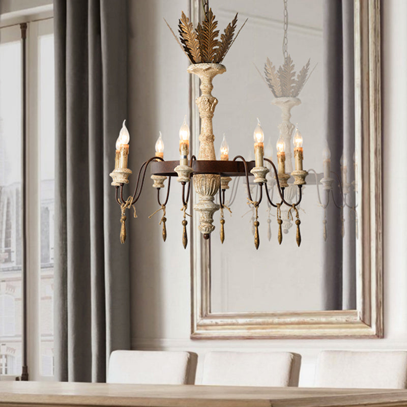 8 Bulbs Spur Ceiling Chandelier Traditional Metal Suspended Lighting Fixture in Rust Clearhalo 'Ceiling Lights' 'Chandeliers' Lighting' options 341925