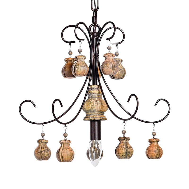 Gourd Bedroom Hanging Lamp Traditional Wood Single Bulb Black Chandelier Pendant Light Clearhalo 'Ceiling Lights' 'Chandeliers' Lighting' options 342298